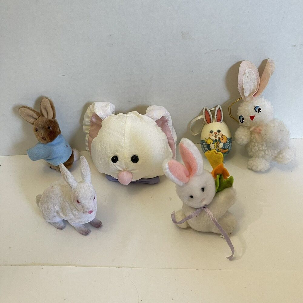 Vintage Easter Lot Flocked Bunny Pencil Huggers Ornaments Door Knob Nylon Cover
